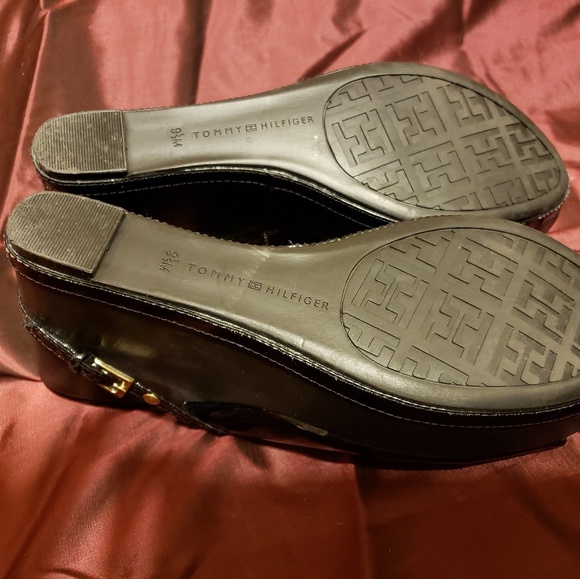 Black Tommy Hilfiger Patent Leather Wedges - Picture 6 of 6